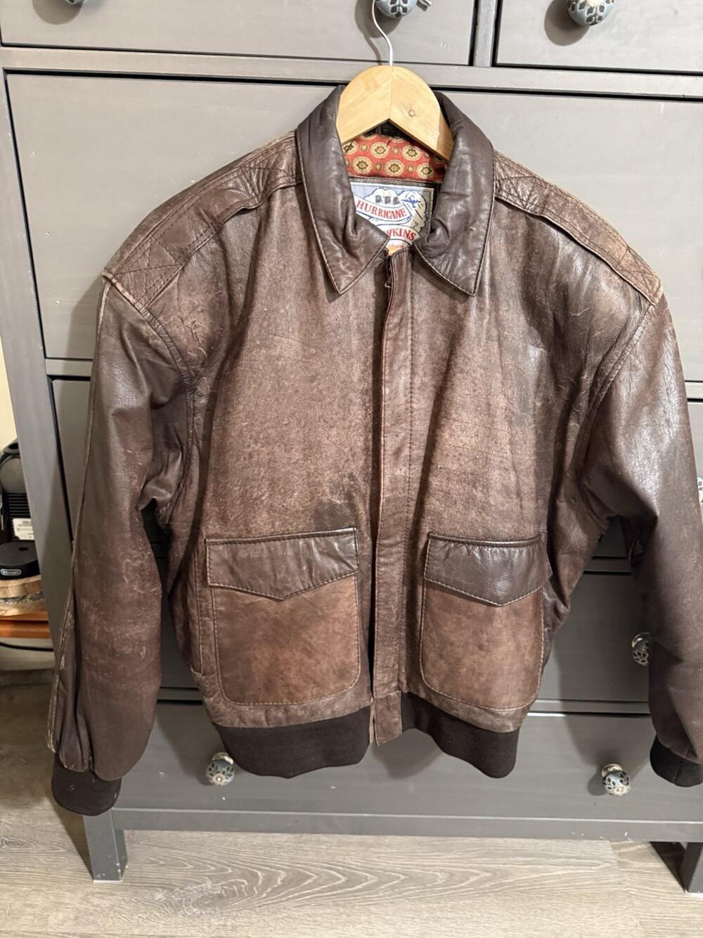 Vintage Hurricane Hawkins Leather Jacket Large Bomber Flight Brown